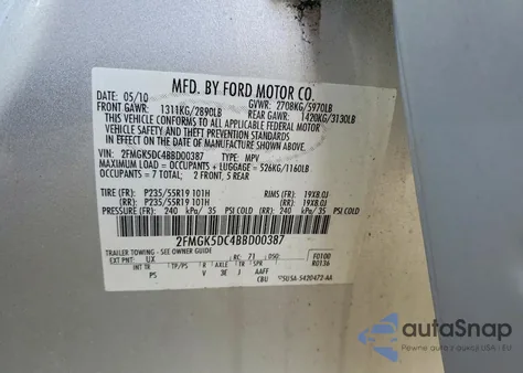 2011 Ford Flex Limited z USA, uszkodzony, nr VIN 2FMGK5DC4BBD00387